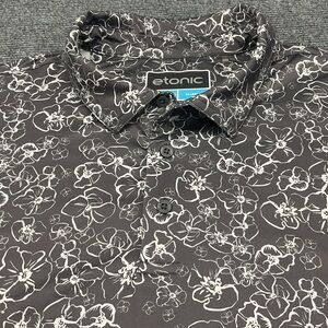 Etonic Mens Golf Shirt 2XL Short Sleeve Performance Polo Floral Dark Gray